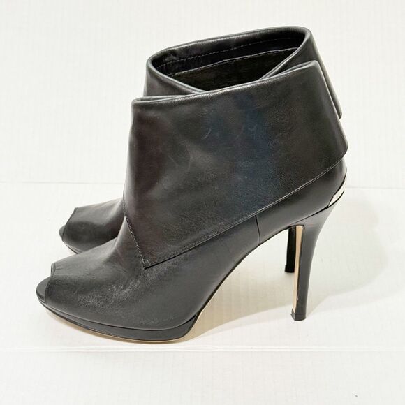 Michael Kors Black Leather Foldover Kendra Open Peep Toe Stiletto Booties 7M - Picture 3 of 12